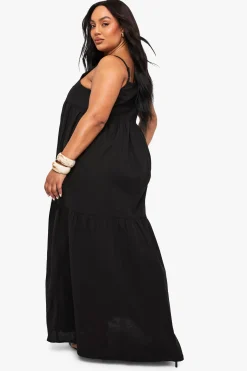 Robe Maxi À Bretelles Effet Lin À Volants Étagés Grande Taille