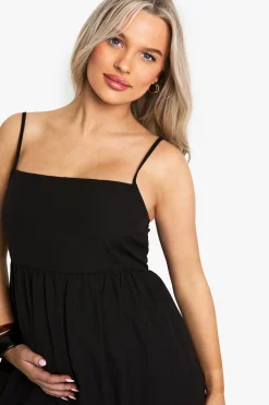 Robe Maxi À Bretelles Étagée Aspect Lin De Maternité