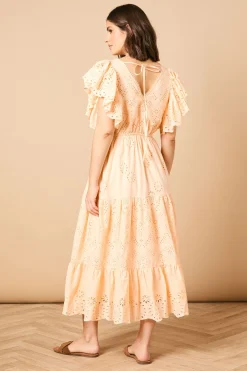 Robe Maxi à Broderie Anglaise Col V et Manches Papillon