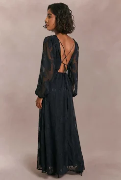 Robe maxi burn-out à fleurs avec volant