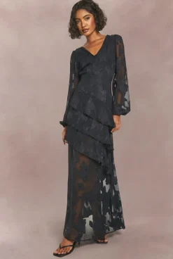 Robe maxi burn-out à fleurs avec volant