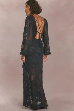 Robe maxi burn-out à fleurs avec volant