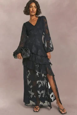 Robe maxi burn-out à fleurs avec volant