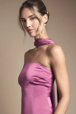 Oasis Robe Maxi Bustier en Satin pour Demoiselle d'Honneur avec Foulard<Femme Robes Demoiselles D'Honneur|Satin Et Dentelle