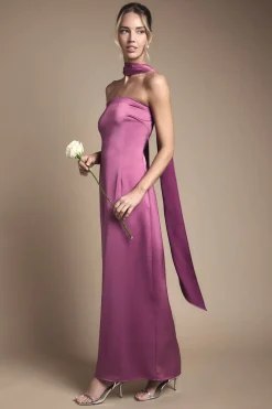 Oasis Robe Maxi Bustier en Satin pour Demoiselle d'Honneur avec Foulard<Femme Robes Demoiselles D'Honneur|Satin Et Dentelle