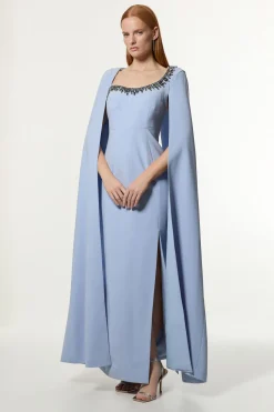 Robe maxi cape en viscose crêpe tissée ornée de cristaux
