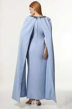 Robe maxi cape en viscose crêpe tissée ornée de cristaux
