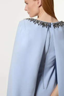 Robe maxi cape en viscose crêpe tissée ornée de cristaux