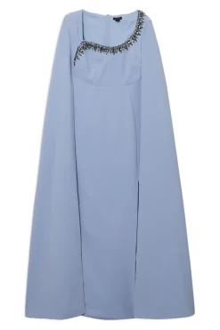 Robe maxi cape en viscose crêpe tissée ornée de cristaux