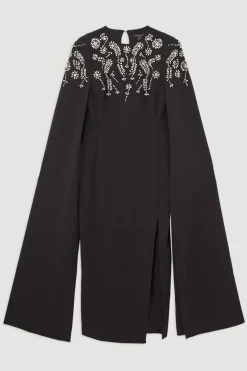 Robe maxi cape en viscose extensible compacte ornée de cristaux