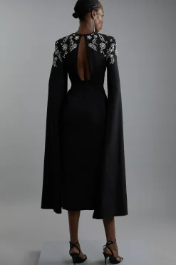 Robe maxi cape en viscose extensible compacte ornée de cristaux