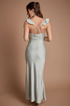 Robe Maxi Caraco Demoiselle D'honneur À Boutons Et Finitions Dentelle