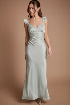 Robe Maxi Caraco Demoiselle D'honneur À Boutons Et Finitions Dentelle