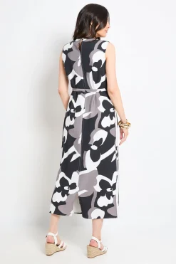 Robe Maxi Ceinturée À Motif Abstrait