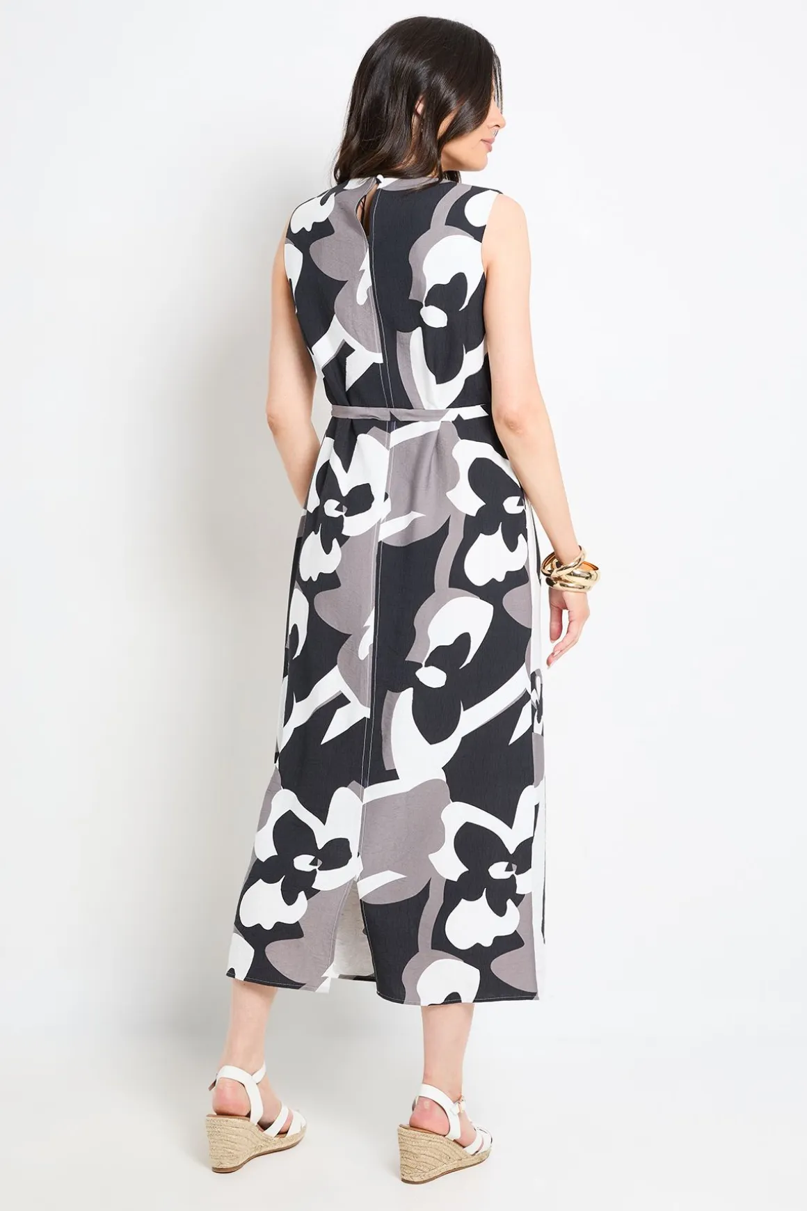 Robe Maxi Ceinturée À Motif Abstrait