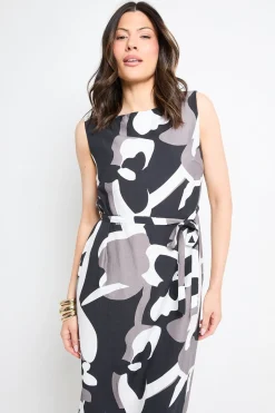 Robe Maxi Ceinturée À Motif Abstrait