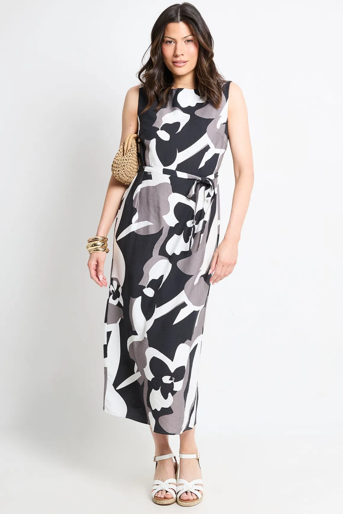 Robe Maxi Ceinturée À Motif Abstrait