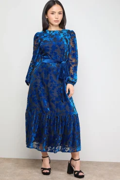 Robe Maxi Ceinturée Petite en Velours Contrasté