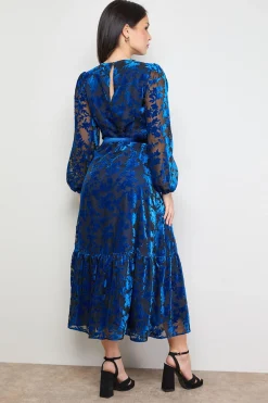 Robe Maxi Ceinturée Petite en Velours Contrasté