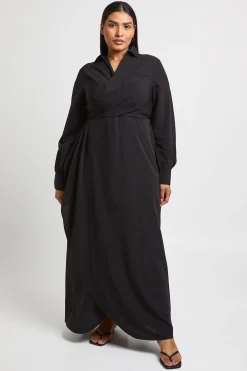 boohoo Robe Maxi Chemise Cache-cœur Grande Taille<Femme Robes À Manches Longues|Robes