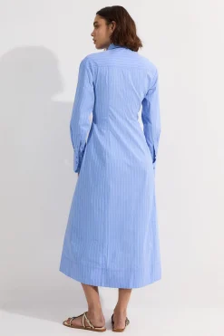 Robe maxi chemise tissée en coton à rosettes et rayures