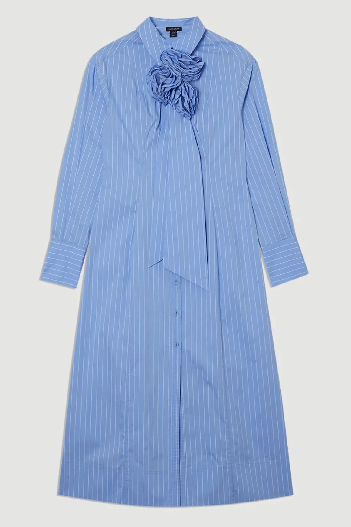 Robe maxi chemisier en coton à rayures et rosette grande taille