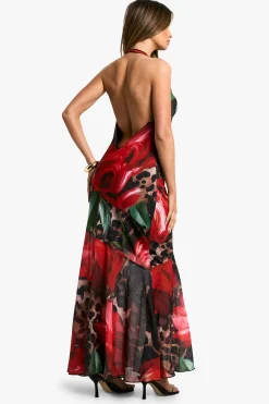 boohoo Robe Maxi Chiffon à Encolure Halter – Mix Léopard & Floral<Femme Robes|Imprimé Léopard