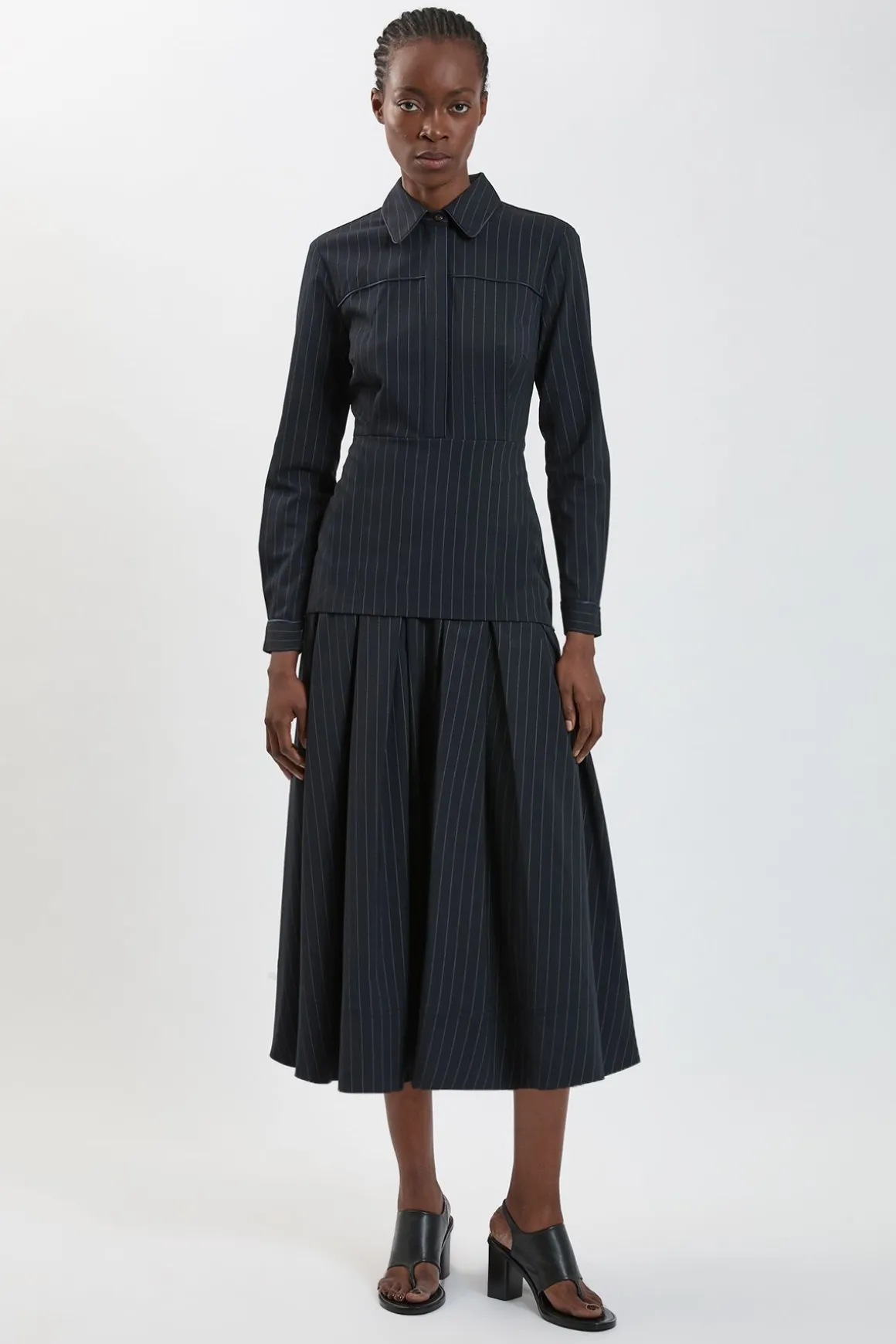 Robe Maxi Cintrée À Rayures Tennis Avec Col Chemisier