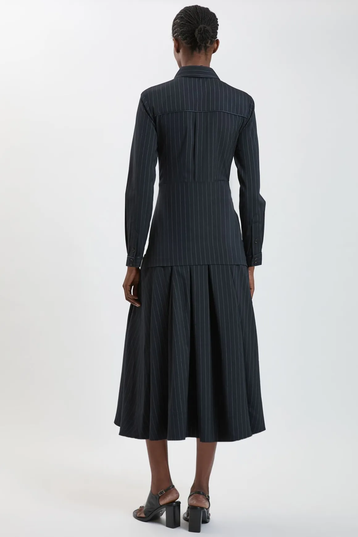Robe Maxi Cintrée À Rayures Tennis Avec Col Chemisier