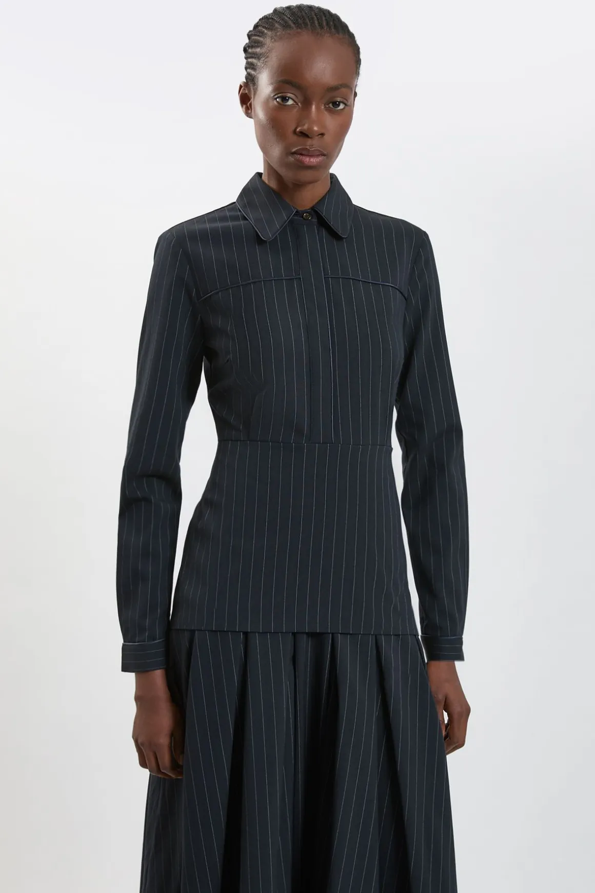 Robe Maxi Cintrée À Rayures Tennis Avec Col Chemisier