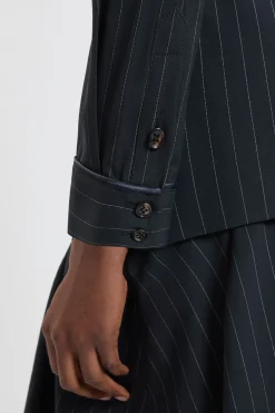Robe Maxi Cintrée À Rayures Tennis Avec Col Chemisier