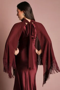 Coast Robe Maxi Muse À Col Montant Avec Cape À Détails De Franges En Crêpe<Femme Robes|Robes Noires Nouées
