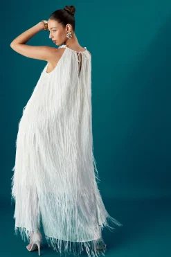 Robe Maxi Coast Muse à Ourlet Plumes et Perles Volumineuse
