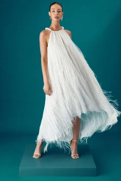 Robe Maxi Coast Muse à Ourlet Plumes et Perles Volumineuse