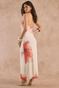 Robe Maxi À Col Bénitier En Mesh À Imprimé Floral