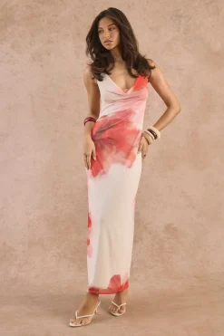 Robe Maxi À Col Bénitier En Mesh À Imprimé Floral