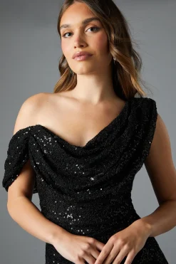 Robe Maxi à Col Bénitier et Sequins