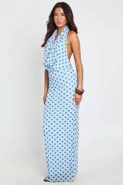 boohoo Robe Maxi À Col Bénitier Profond À Pois Ton Sur Ton<Femme Pois|Robes