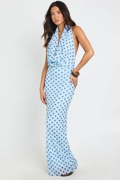 boohoo Robe Maxi À Col Bénitier Profond À Pois Ton Sur Ton<Femme Pois|Robes
