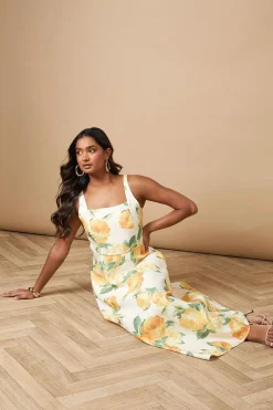 Robe Maxi à Col Carré Fleurie