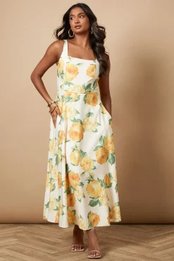Robe Maxi à Col Carré Fleurie
