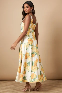 Robe Maxi à Col Carré Fleurie