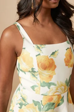 Robe Maxi à Col Carré Fleurie