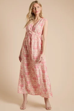 Robe Maxi À Col En V Avec Liens Latéraux Et Imprimé Palmiers