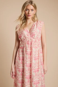 Robe Maxi À Col En V Avec Liens Latéraux Et Imprimé Palmiers