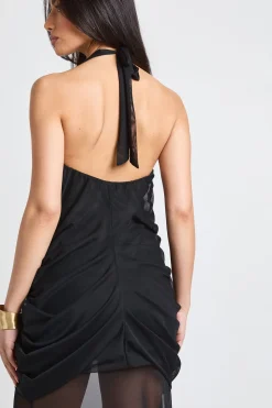 Robe Maxi à Col Halter Froncée avec Ourlet Transparent