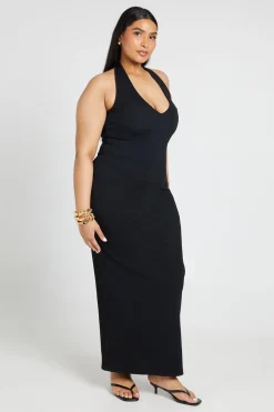 Robe Maxi À Col Licou En Maille Côtelée Grande Taille