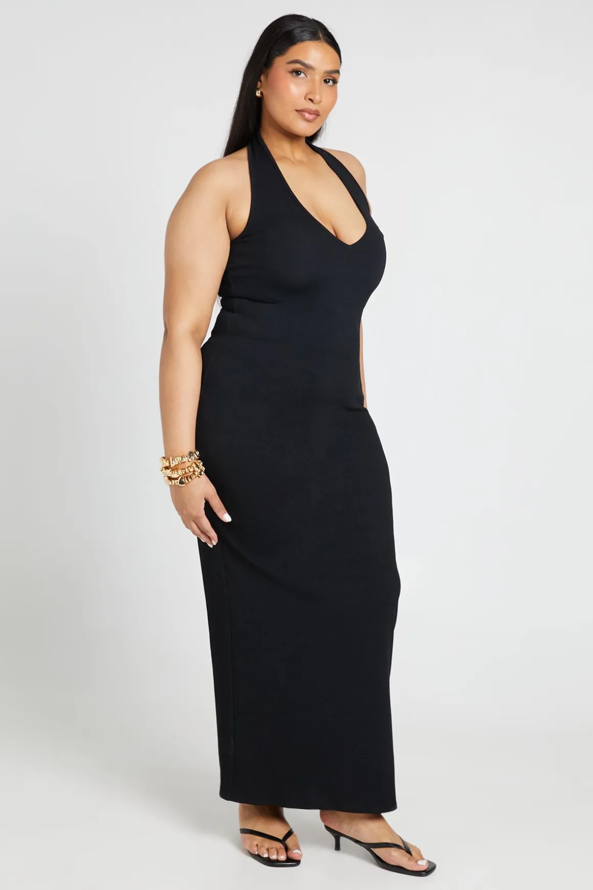 Robe Maxi À Col Licou En Maille Côtelée Grande Taille