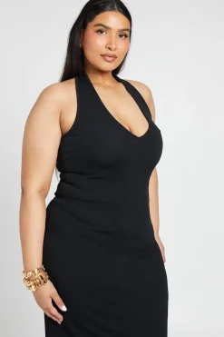 Robe Maxi À Col Licou En Maille Côtelée Grande Taille