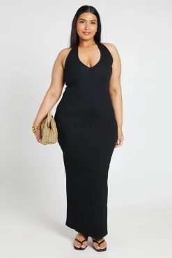 Robe Maxi À Col Licou En Maille Côtelée Grande Taille